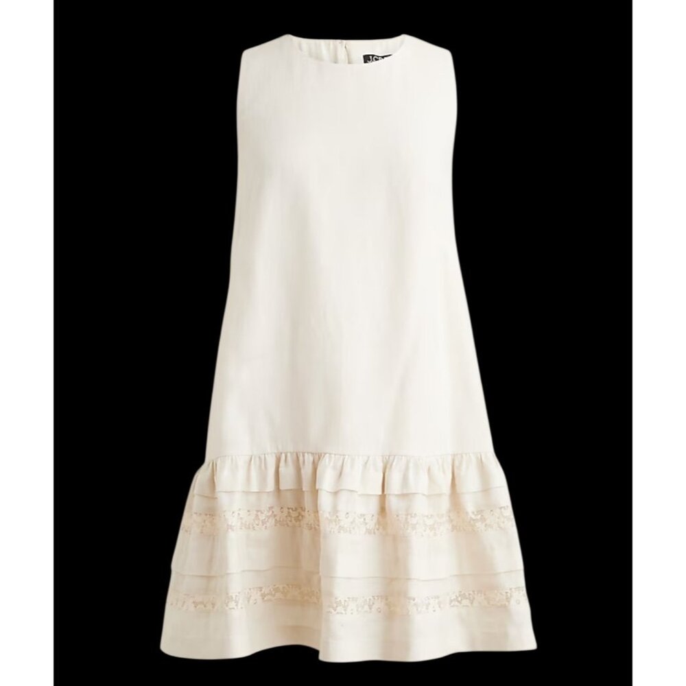 J.Crew Maxine ruffle-trim dress in linen boho money 90s preppy sz MP